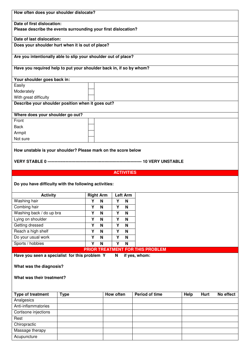 Shoulder Questionnaire, Page 3