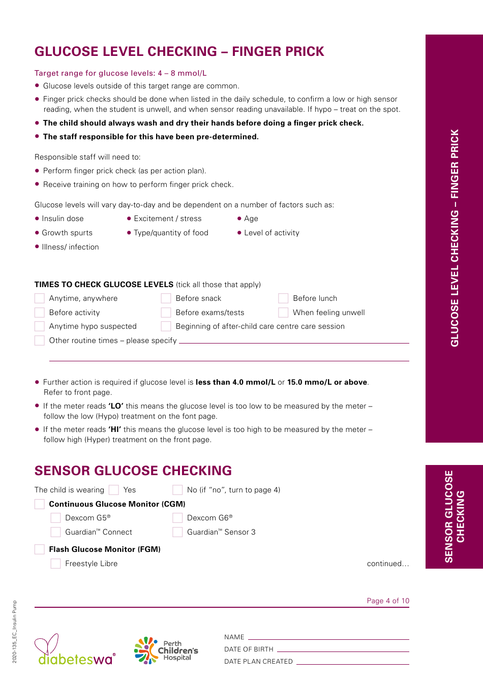 Diabetes Management Plan Insulin Pump Download Fillable Pdf Templateroller