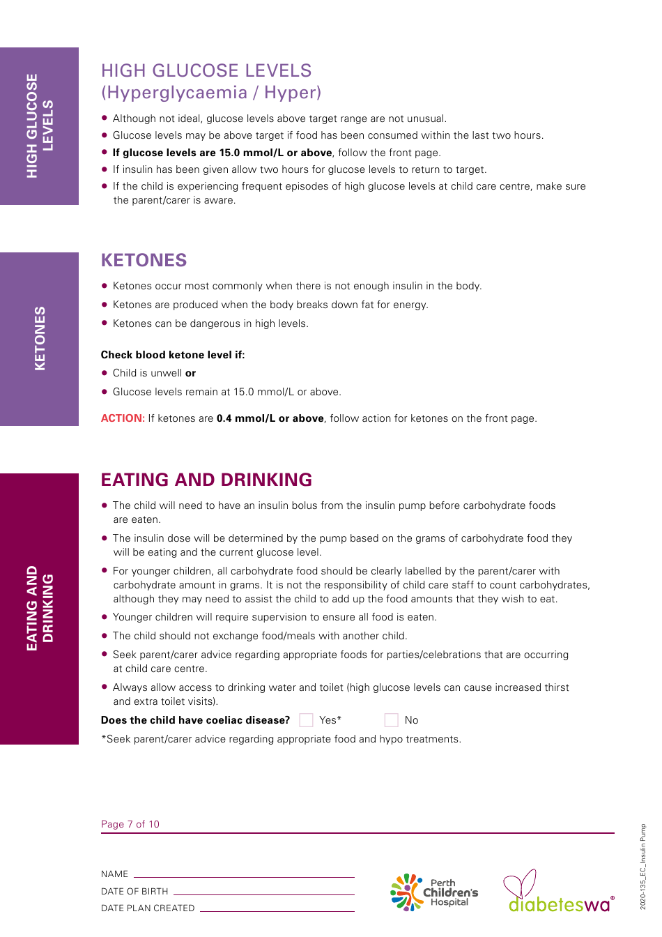 Diabetes Management Plan - Insulin Pump, Page 7