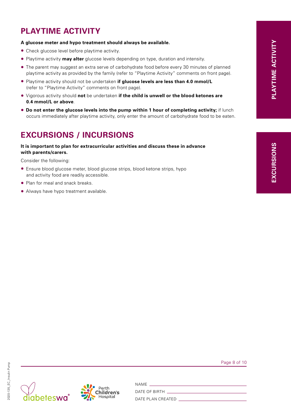 Diabetes Management Plan - Insulin Pump, Page 8