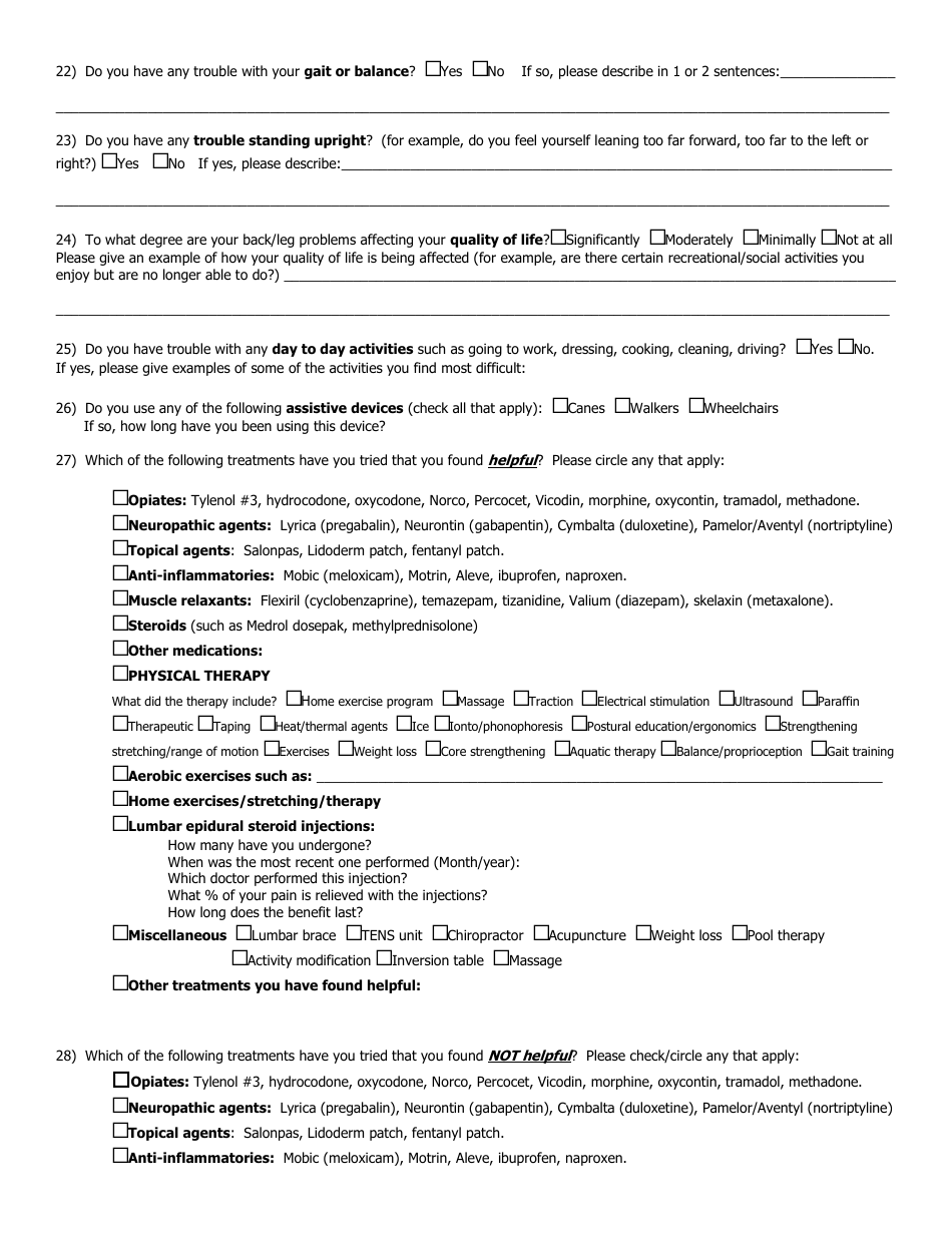 Lumbar Spine Questionnaire Download Printable PDF | Templateroller