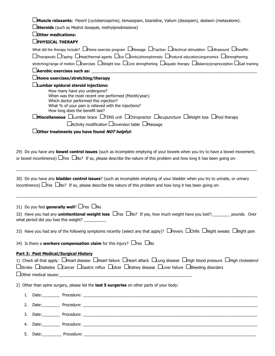 Lumbar Spine Questionnaire Download Printable PDF | Templateroller