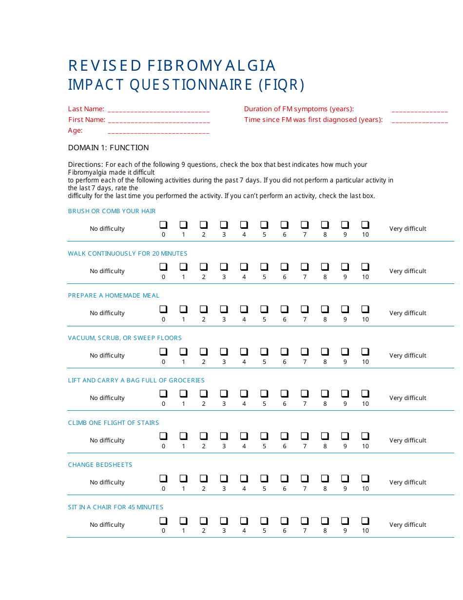 Revised Fibromyalgia Impact Questionnaire (FIQR) - Preview Image
