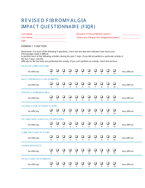 Revised Fibromyalgia Impact Questionnaire (FIQR) - Preview Image