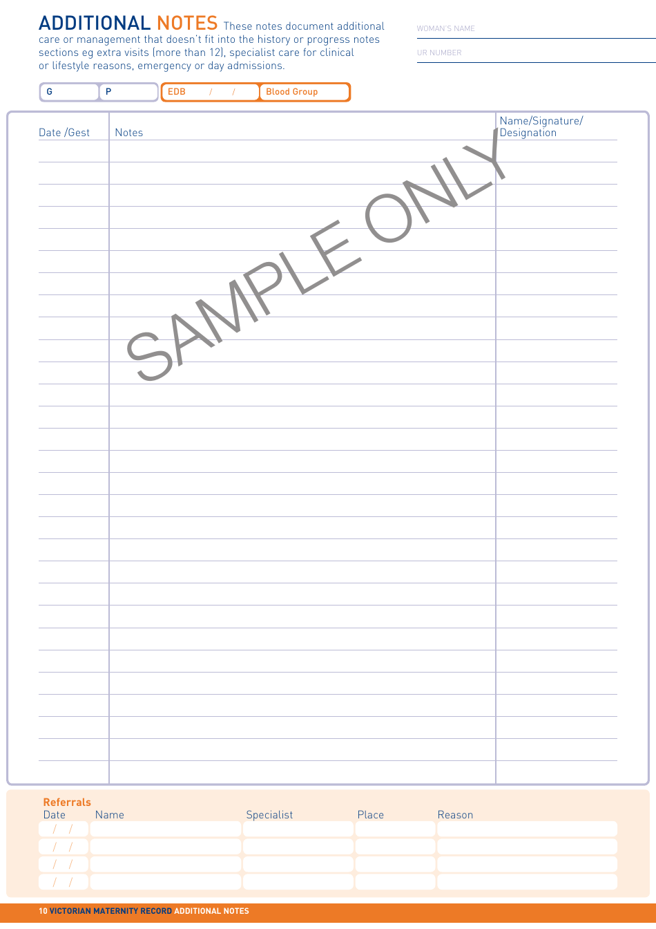 Maternity Record - Sample, Page 10