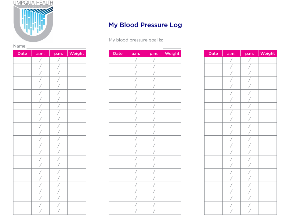 Blood Pressure Log - Umpqua Health, Page 1