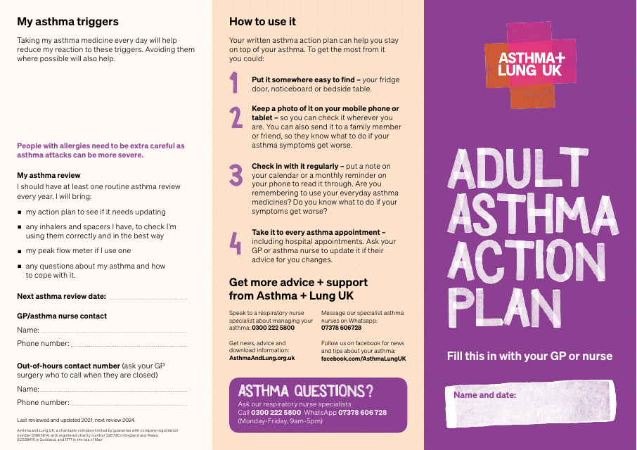 Adult Asthma Action Plan Download Pdf