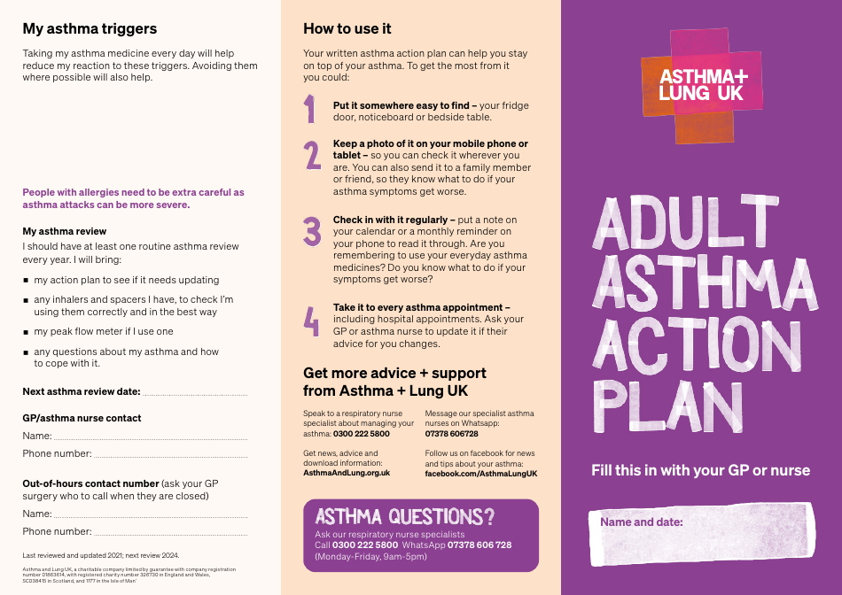 Adult Asthma Action Plan, Page 1