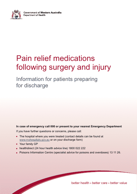 Pain Relief Management Plan - Western Australia, Australia