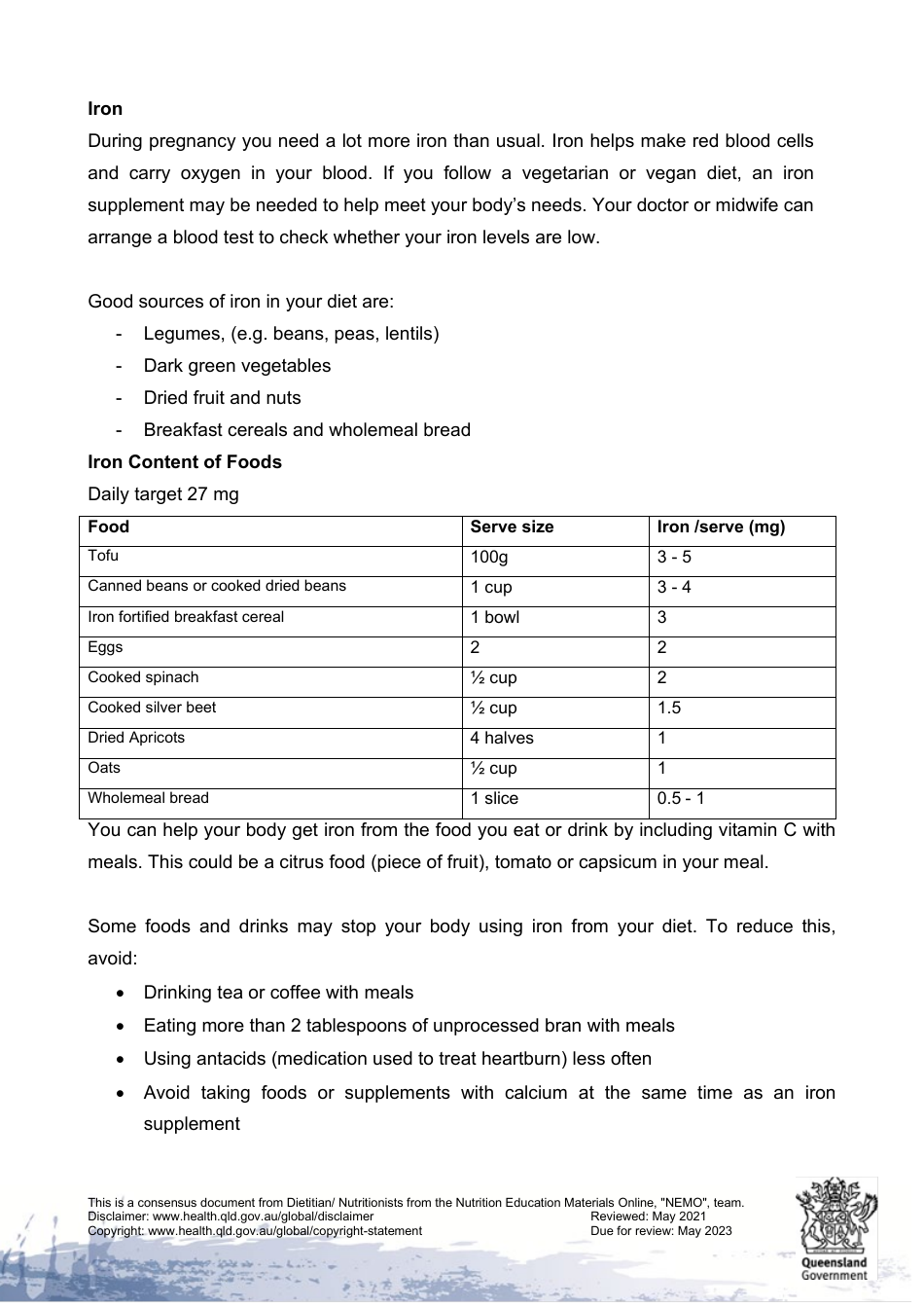 Healthy Eating for Vegetarian or Vegan Pregnant and Breastfeeding Mothers - Queensland, Australia, Page 3
