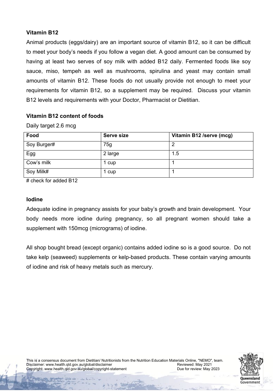 Healthy Eating for Vegetarian or Vegan Pregnant and Breastfeeding Mothers - Queensland, Australia, Page 5