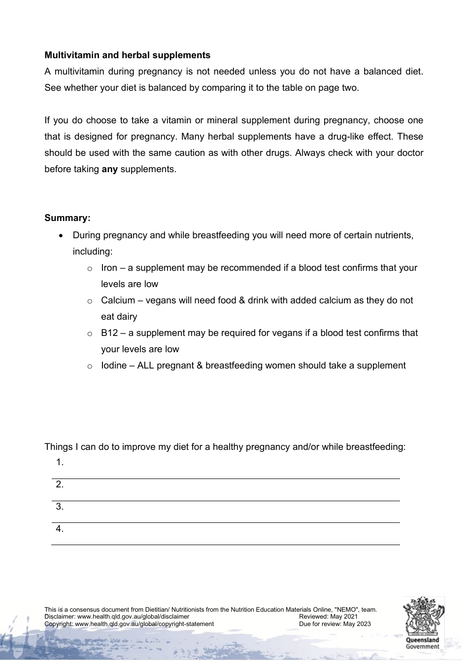 Healthy Eating for Vegetarian or Vegan Pregnant and Breastfeeding Mothers - Queensland, Australia, Page 6