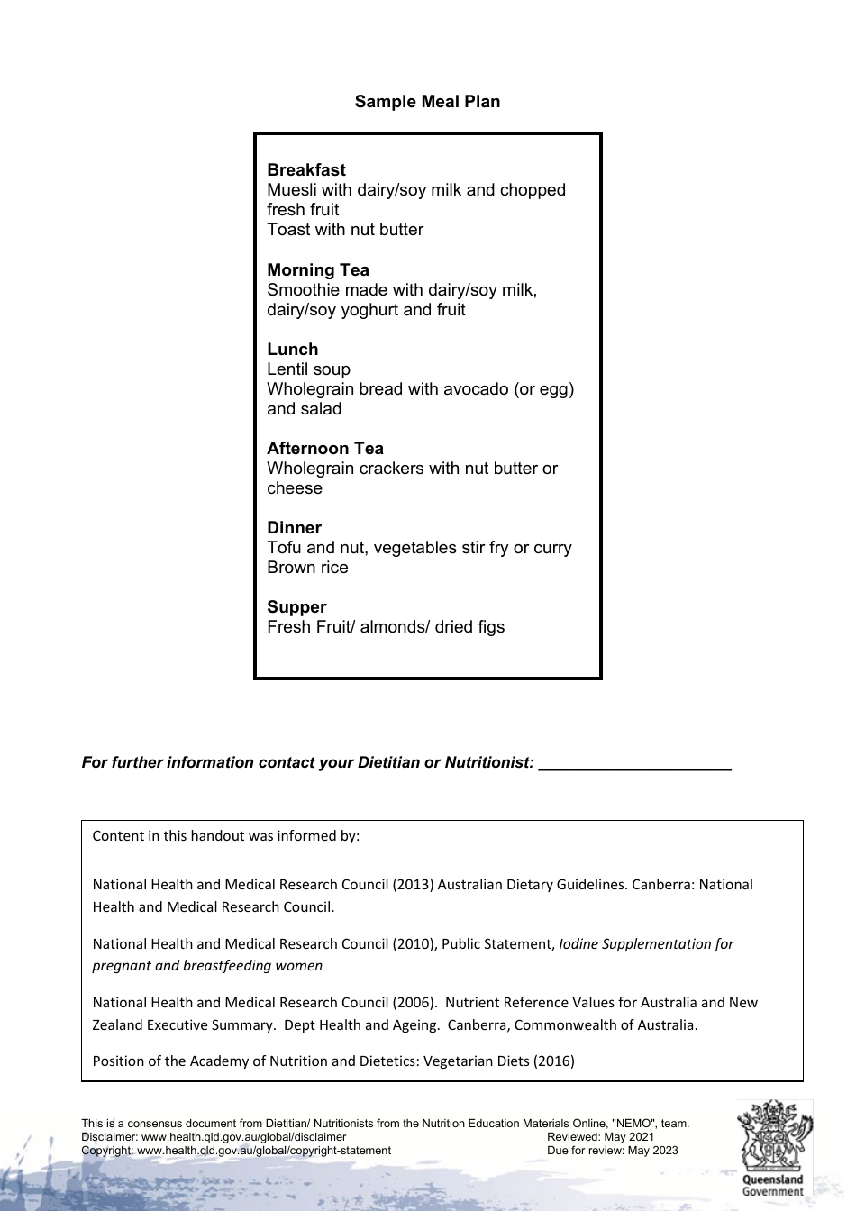 Healthy Eating for Vegetarian or Vegan Pregnant and Breastfeeding Mothers - Queensland, Australia, Page 7