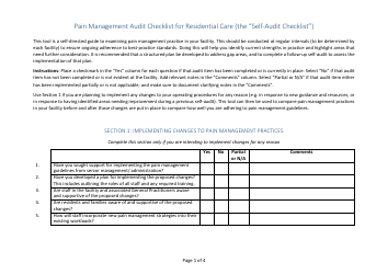Pain Management Audit Checklist for Residential Care (The Self-audit Checklist)
