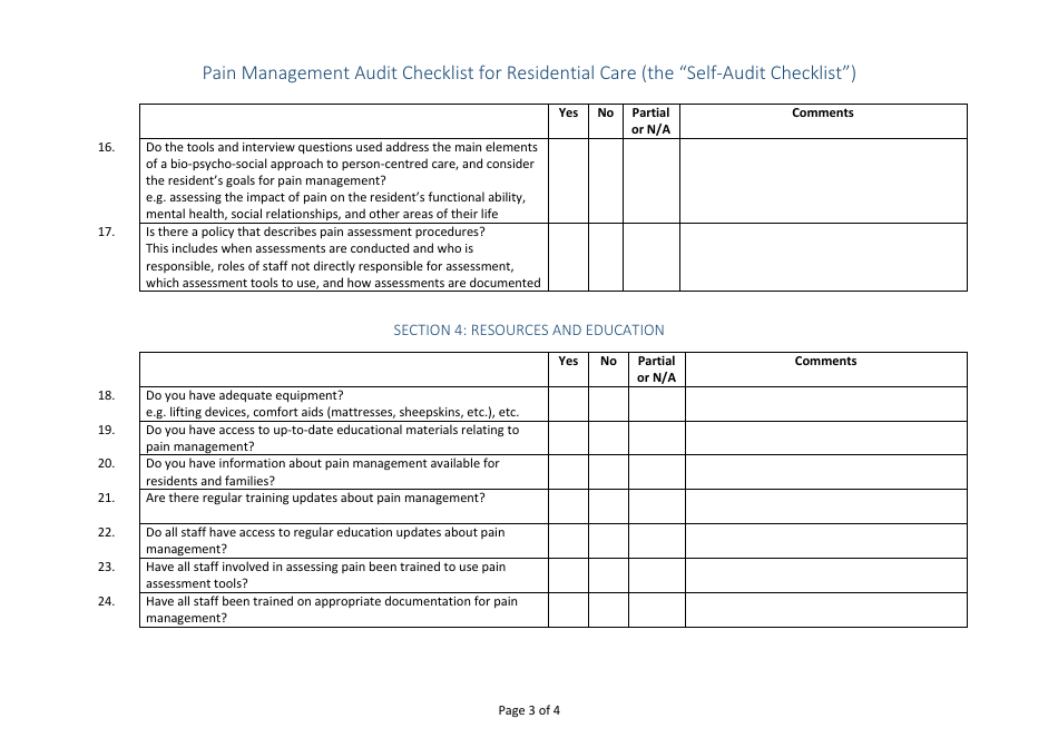 Pain Management Audit Checklist for Residential Care (The Self-audit Checklist), Page 3