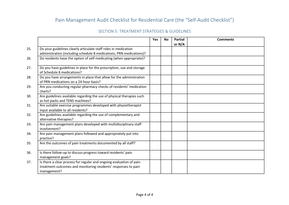 Pain Management Audit Checklist for Residential Care (The Self-audit Checklist), Page 4