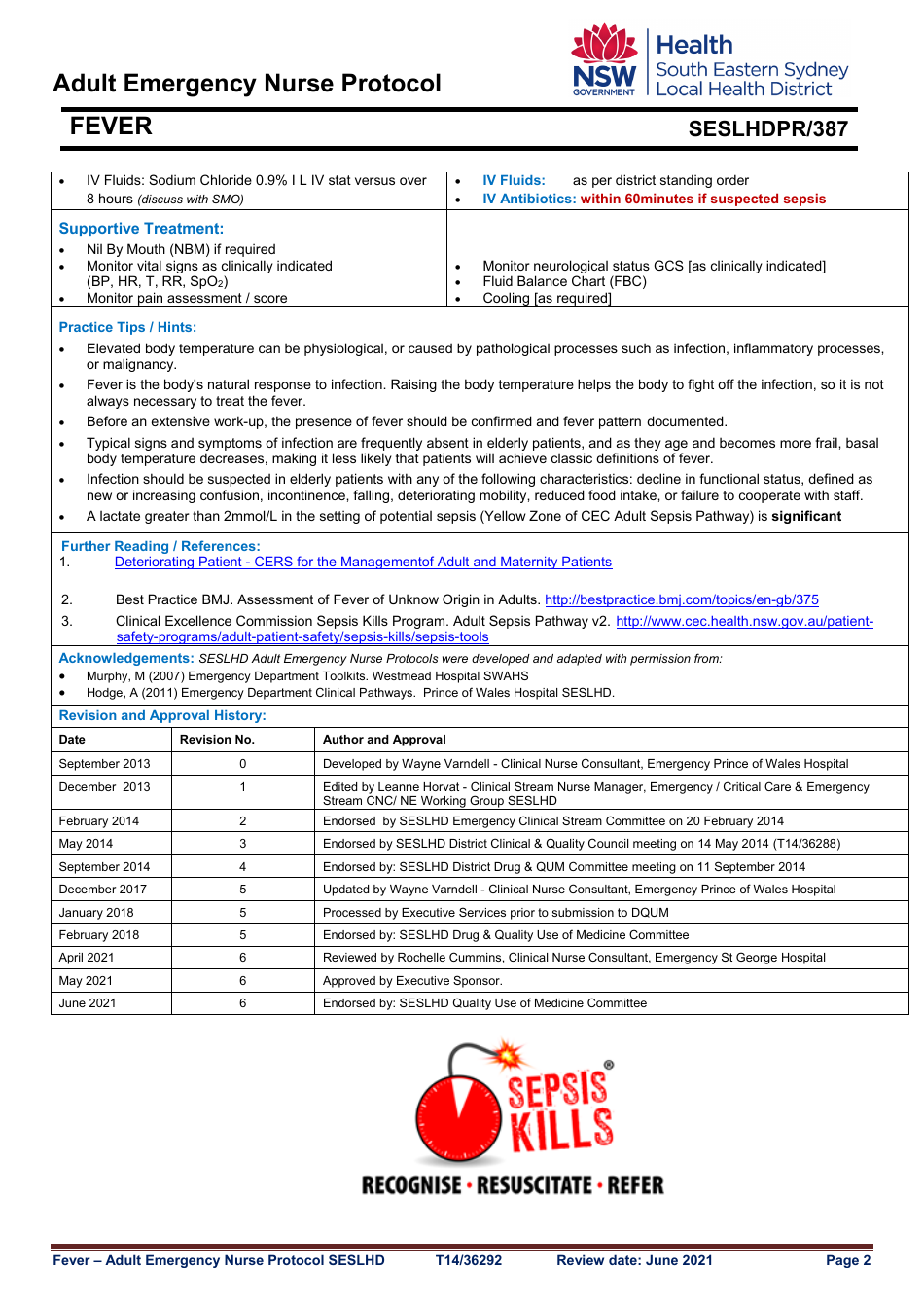 Adult Emergency Nurse Protocol - Fever - New South Wales, Australia, Page 2