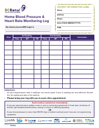 Document preview: Home Blood Pressure & Heart Rate Monitoring Log