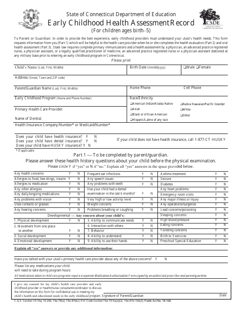 Early Childhood Health Assessment Record (For Children Ages Birth"5) - Connecticut Download Pdf