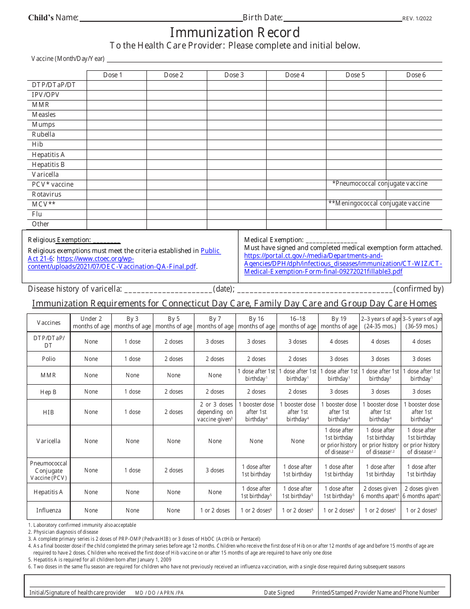 Early Childhood Health Assessment Record (For Children Ages Birth5) - Connecticut, Page 4