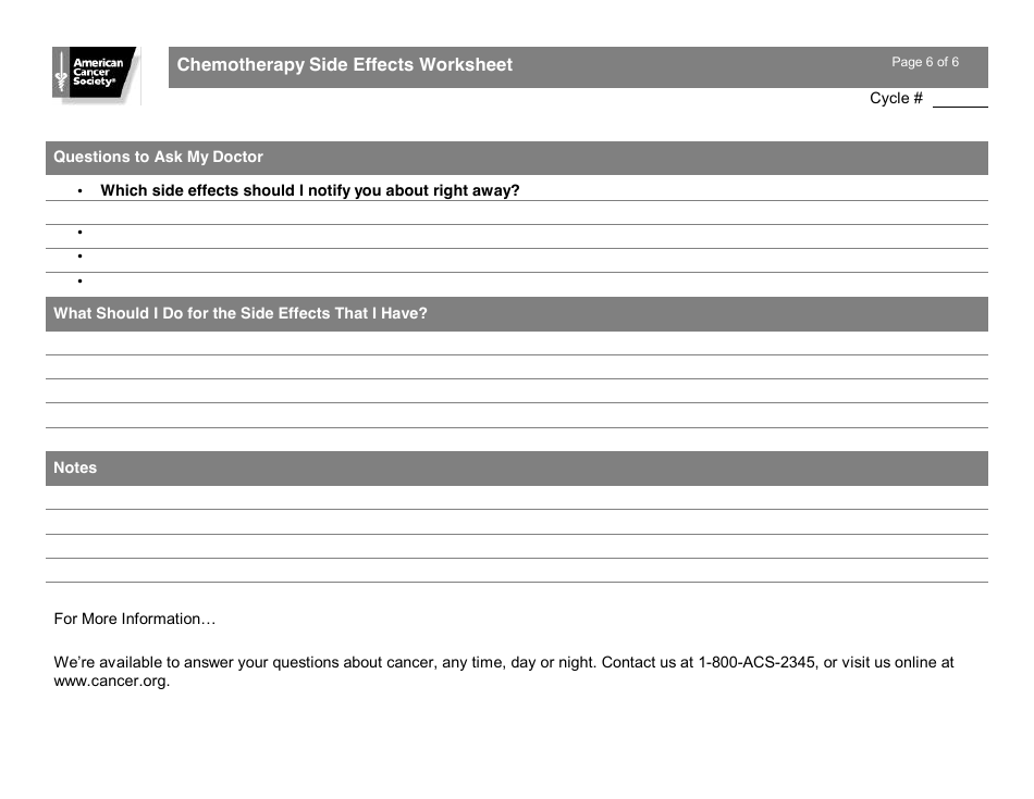 Chemotherapy Side Effects Worksheet, Page 6