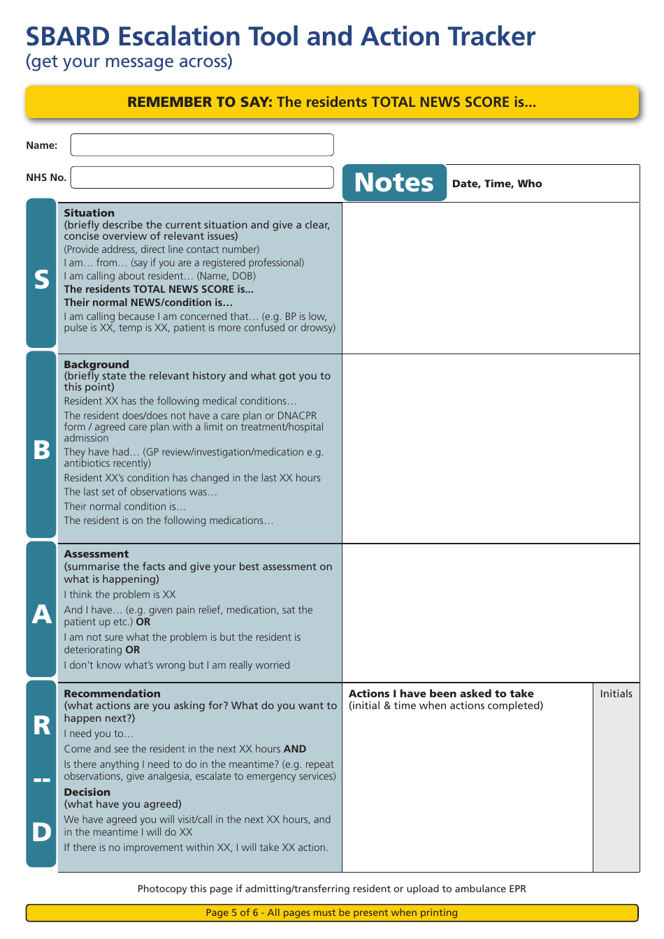 Adult Physiological Observation  Escalation Chart, Page 5