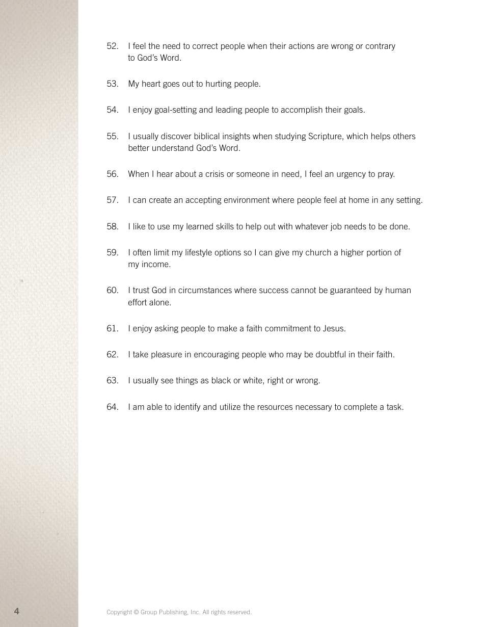 Spiritual Gifts Discovery Assessment - Group Publishing, Page 4