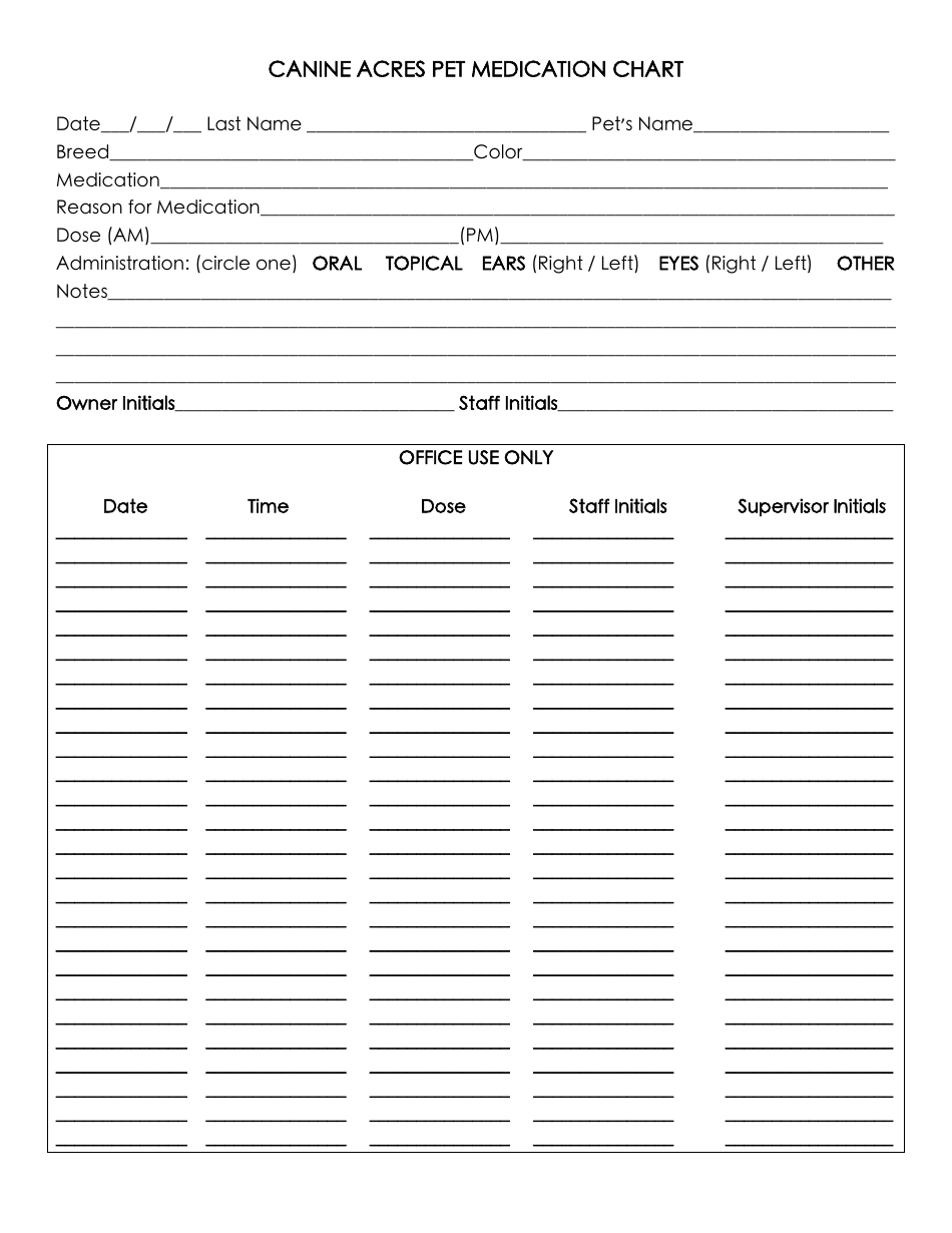 Pet Medication Chart Canine Acres Download Printable PDF Templateroller