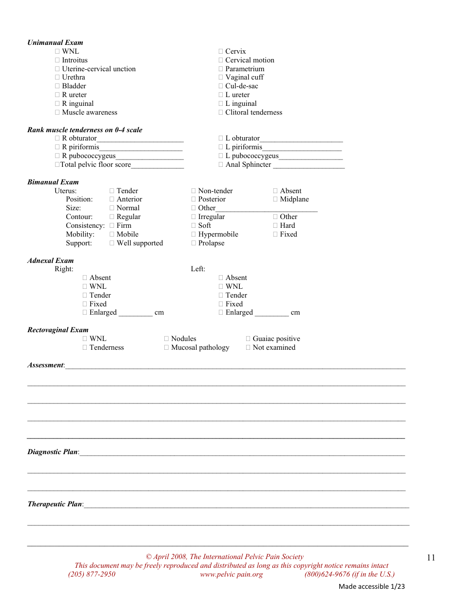 Pelvic Pain Assessment Form - the International Pelvic Pain Society, Page 11