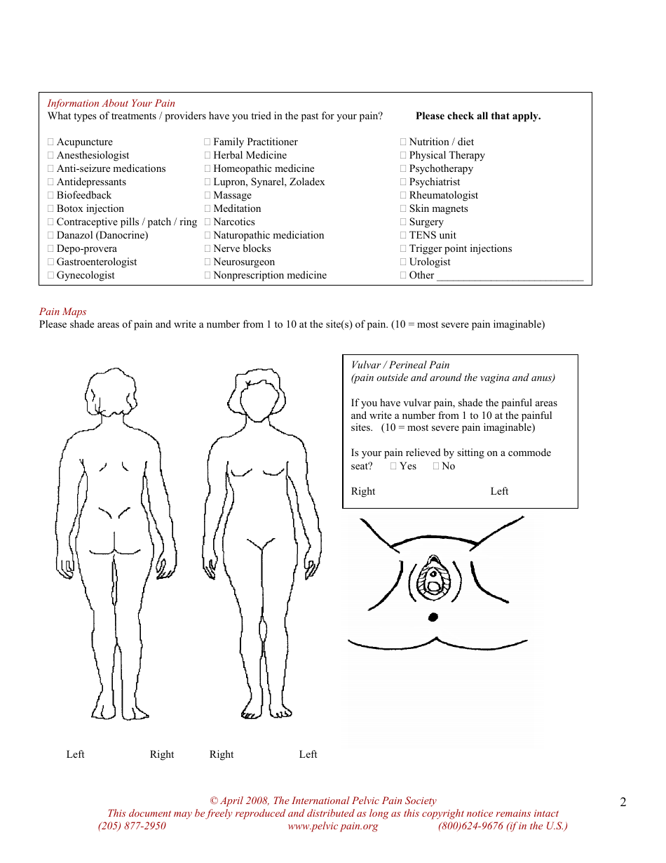 Pelvic Pain Assessment Form - the International Pelvic Pain Society, Page 2