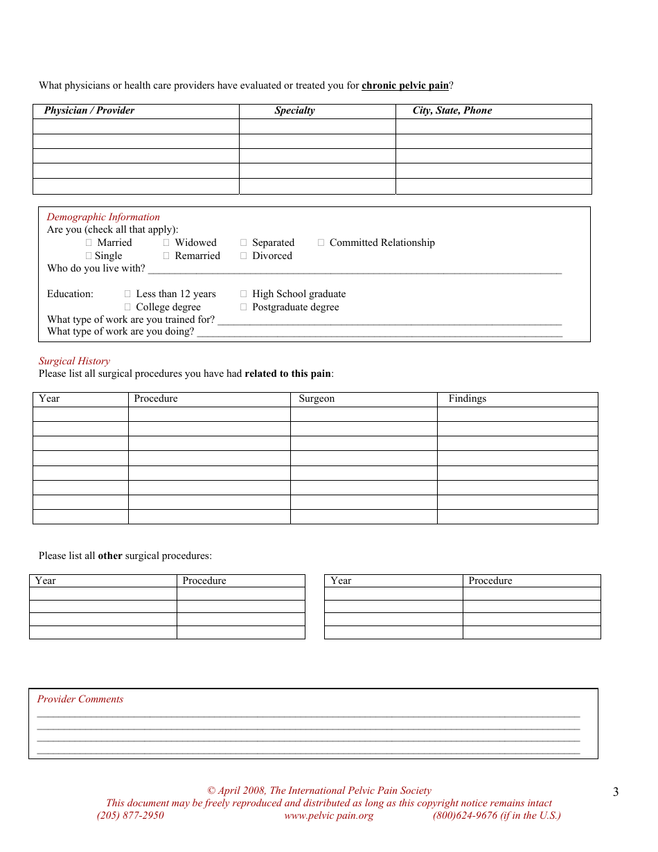 Pelvic Pain Assessment Form - the International Pelvic Pain Society, Page 3