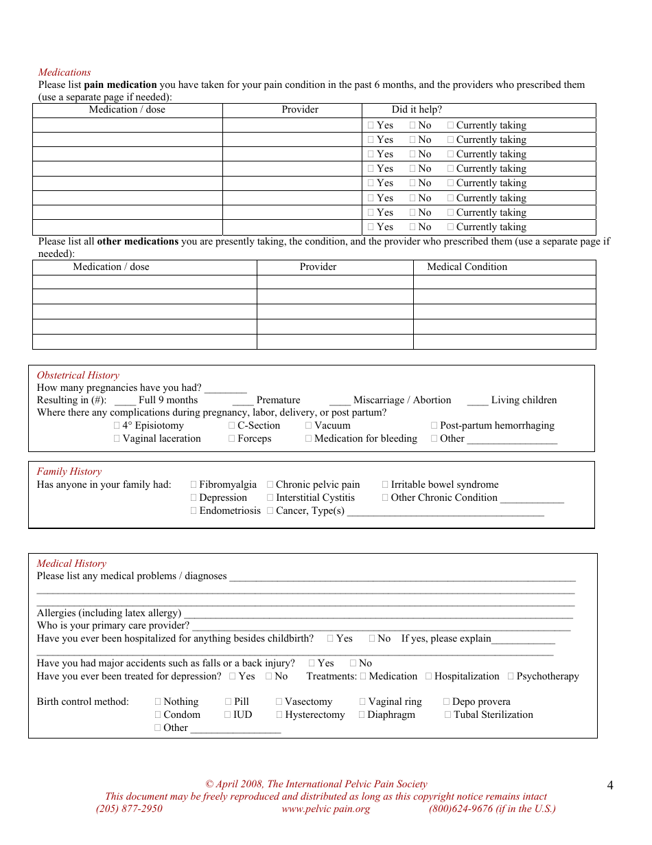 Pelvic Pain Assessment Form - the International Pelvic Pain Society, Page 4