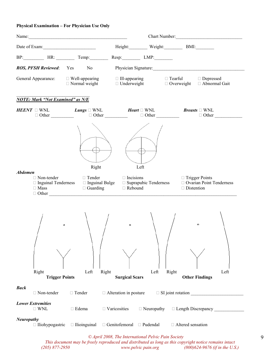 Pelvic Pain Assessment Form - the International Pelvic Pain Society, Page 9