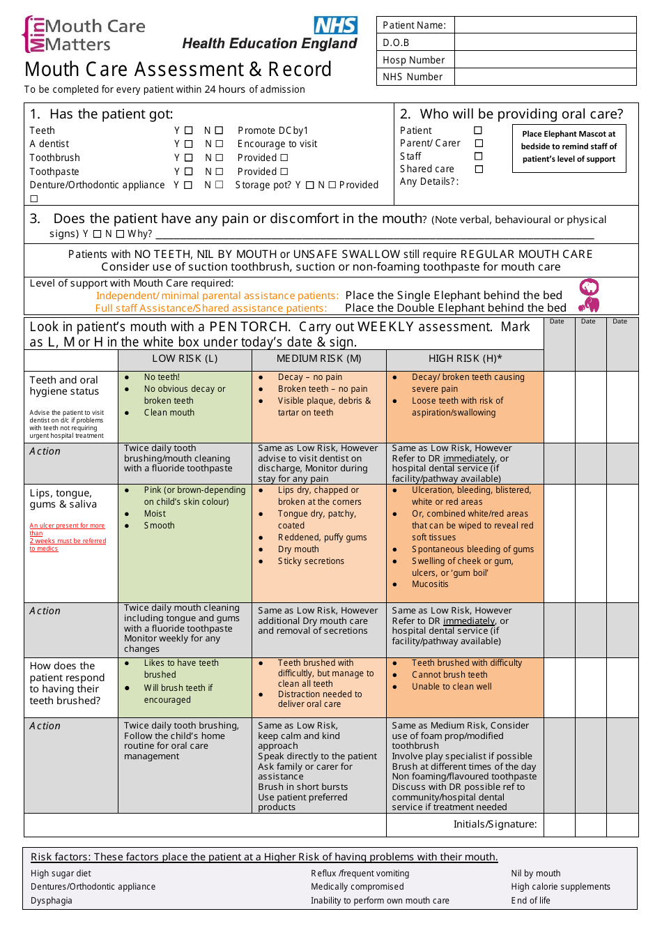 United Kingdom Mouth Care Assessment & Record - Fill Out, Sign Online ...