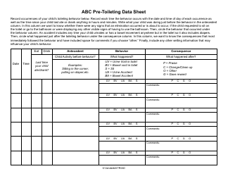 Document preview: Abc Pre-toileting Data Sheet - Vanderbilt Triad