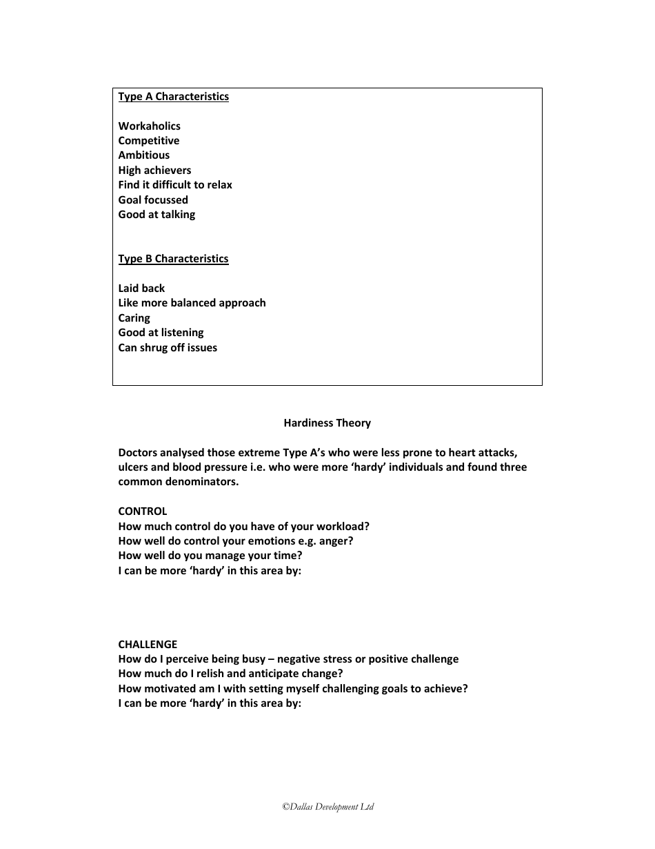 Stress Management a / B Personality Questionnaire - Dallas Development, Page 3