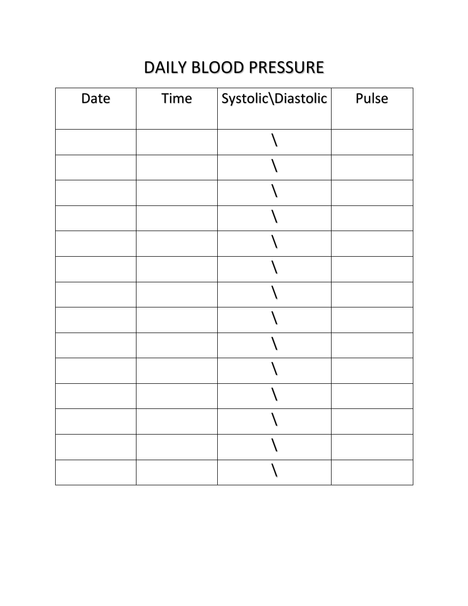 Daily Blood Pressure Log, Black and White Template
