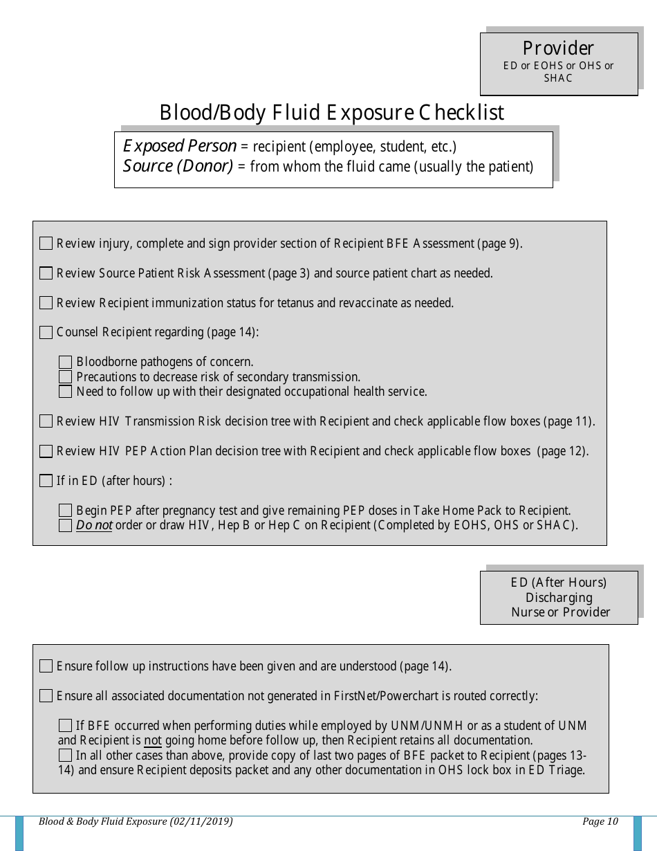 Blood / Body Fluid Exposure (Bfe) Checklist, Page 10