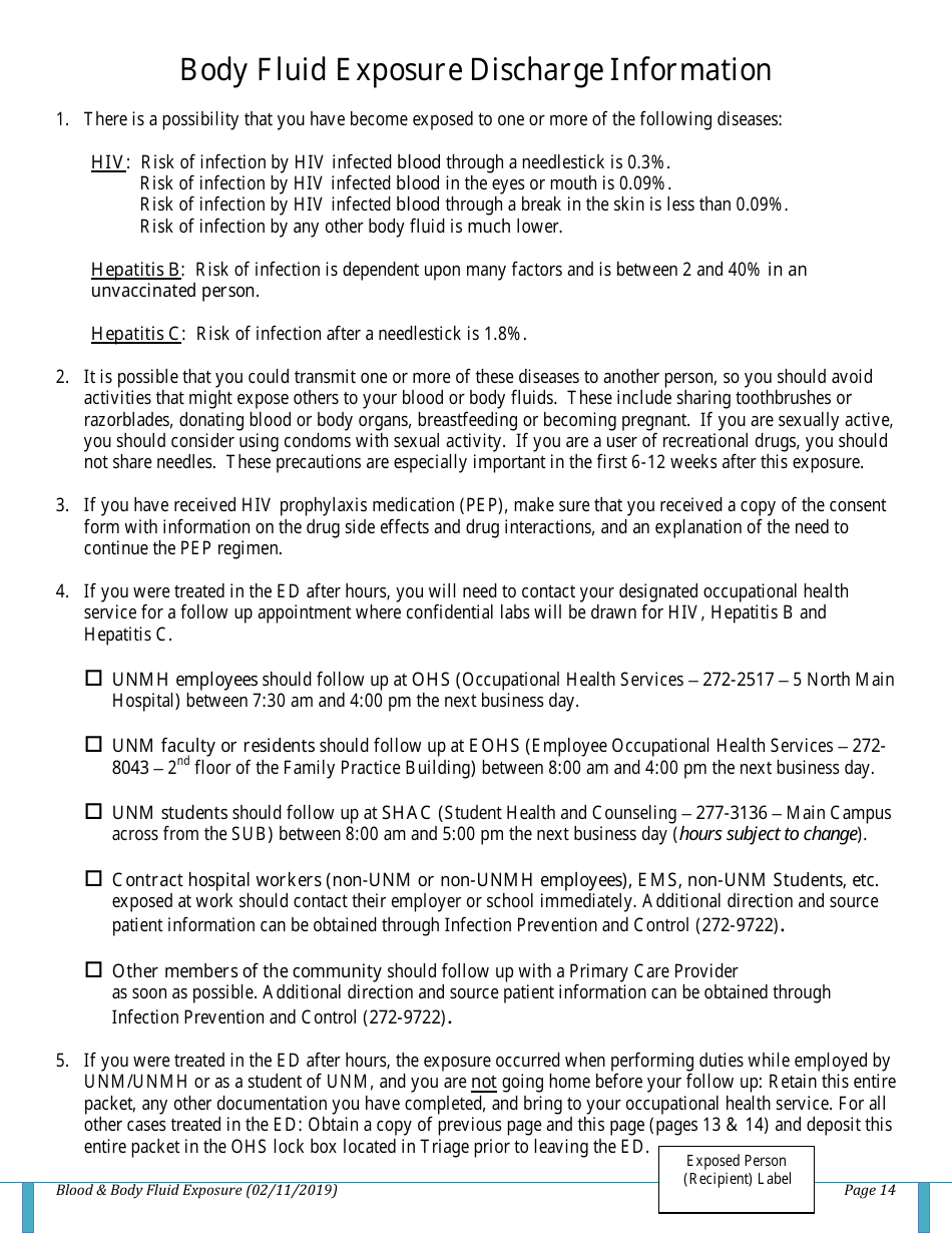 Blood / Body Fluid Exposure (Bfe) Checklist, Page 14