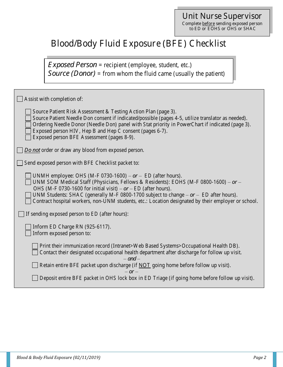 Blood/Body Fluid Exposure (Bfe) Checklist Download Printable PDF ...