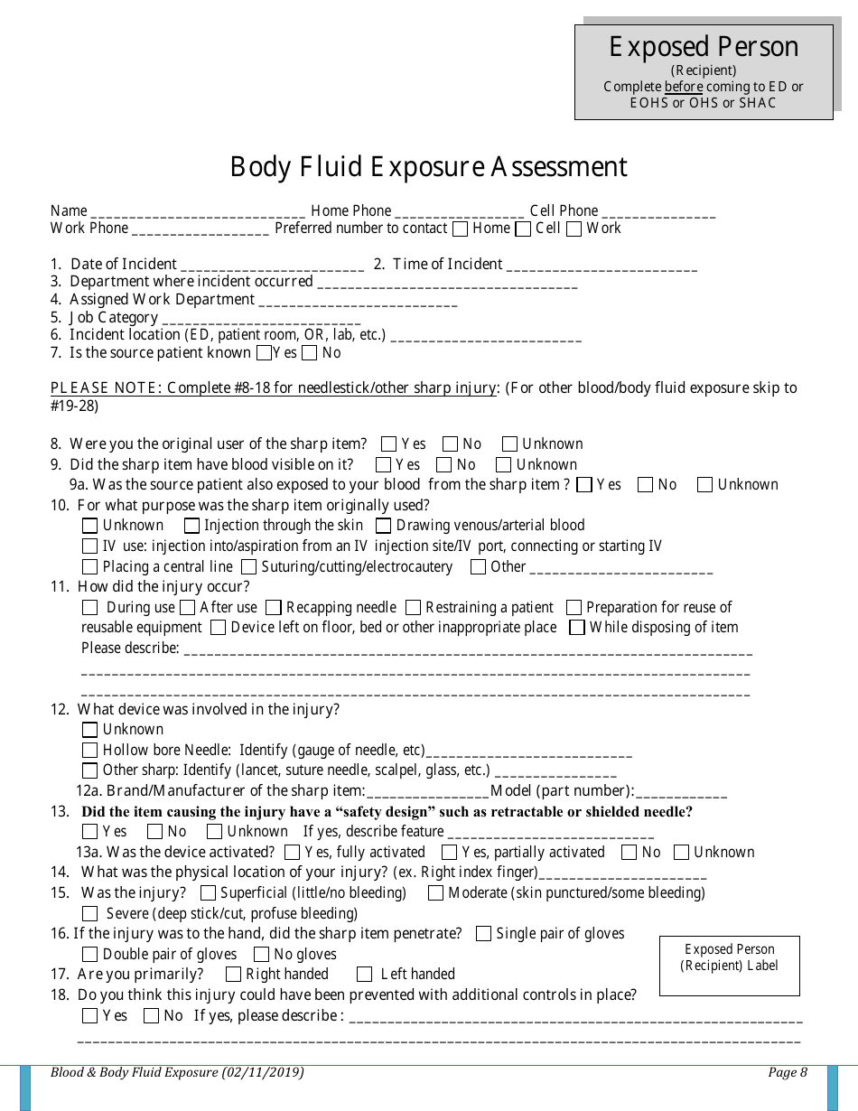 Blood / Body Fluid Exposure (Bfe) Checklist, Page 8