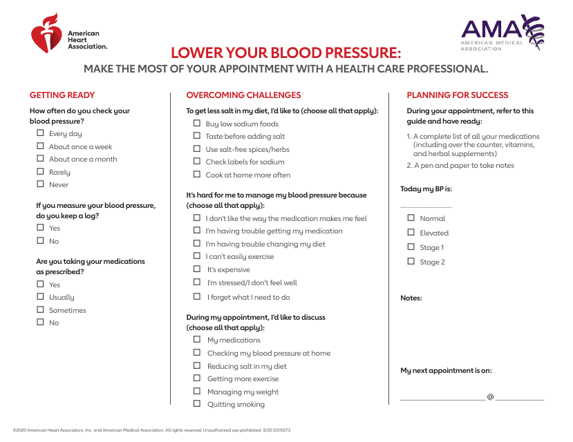 Blood Pressure Lowering Checklist