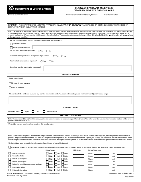 Elbow and Forearm Conditions Disability Benefits Questionnaire Download Pdf