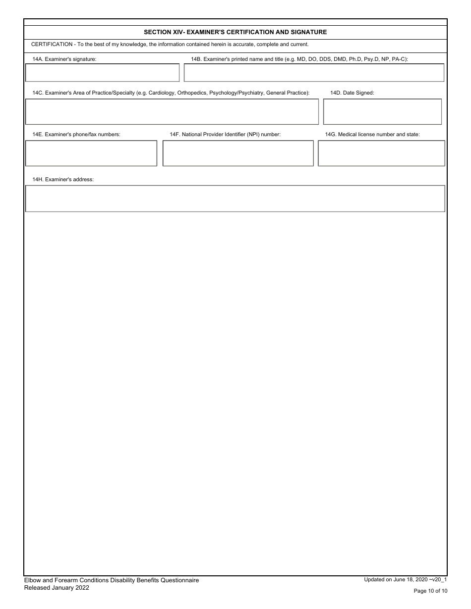 Elbow and Forearm Conditions Disability Benefits Questionnaire, Page 10