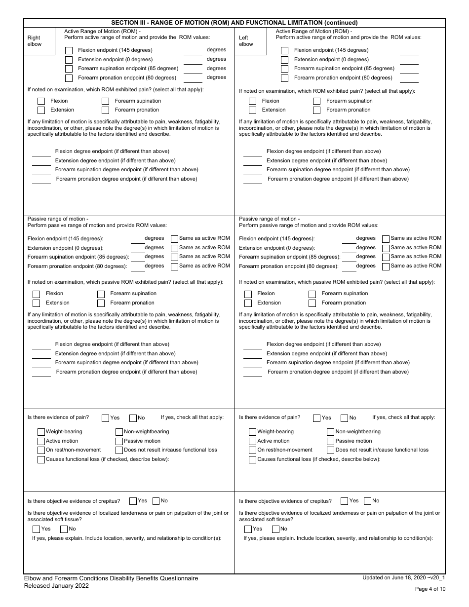Elbow and Forearm Conditions Disability Benefits Questionnaire, Page 4