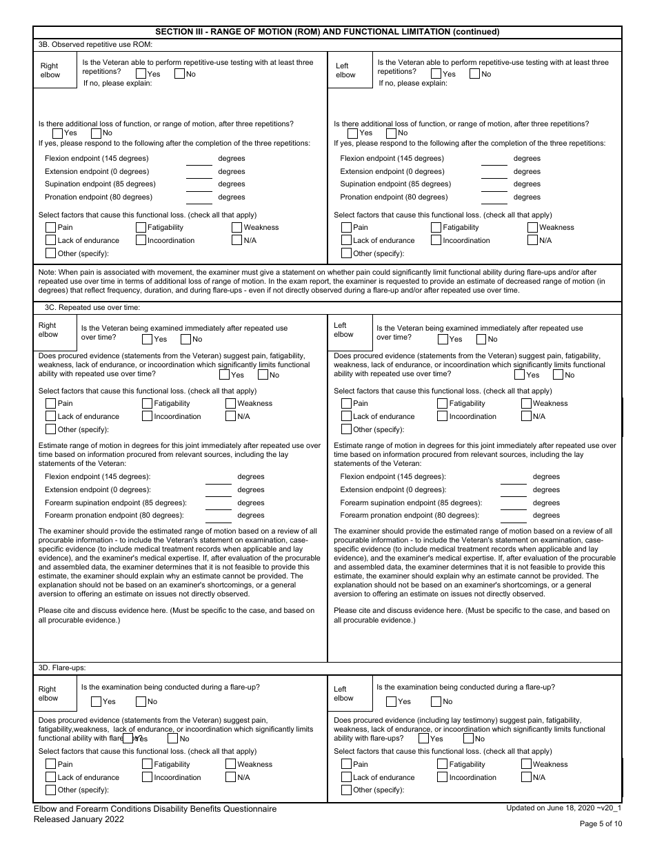 Elbow and Forearm Conditions Disability Benefits Questionnaire, Page 5