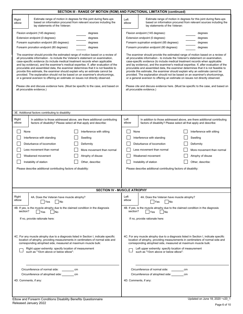 Elbow and Forearm Conditions Disability Benefits Questionnaire, Page 6