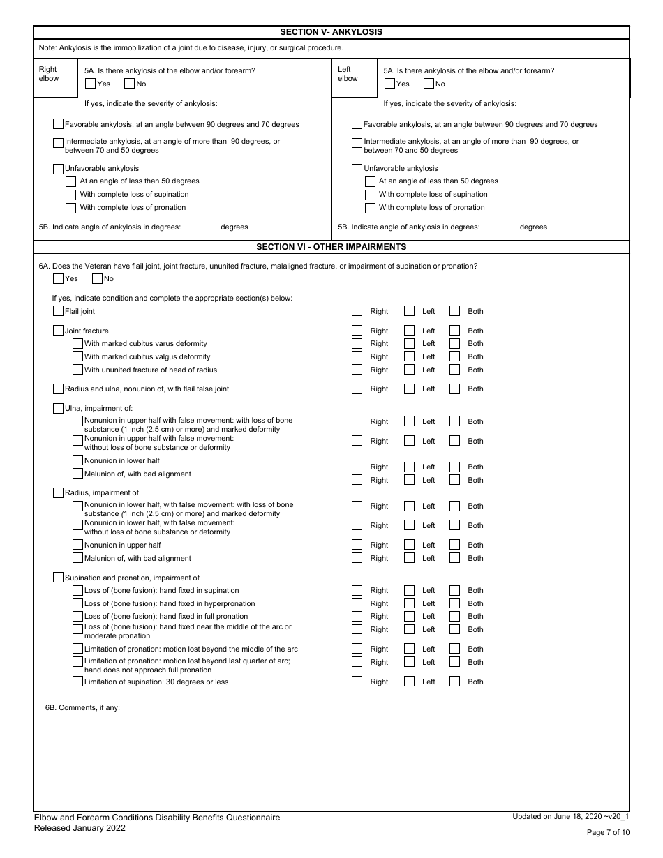 Elbow and Forearm Conditions Disability Benefits Questionnaire, Page 7