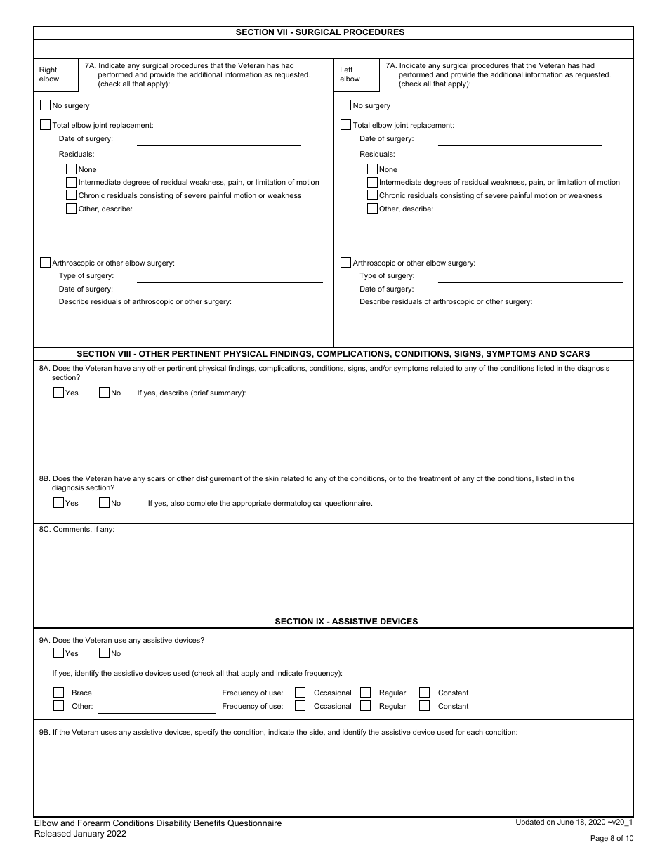 Elbow and Forearm Conditions Disability Benefits Questionnaire - Fill ...