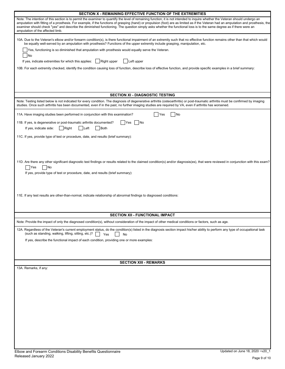 Elbow and Forearm Conditions Disability Benefits Questionnaire, Page 9